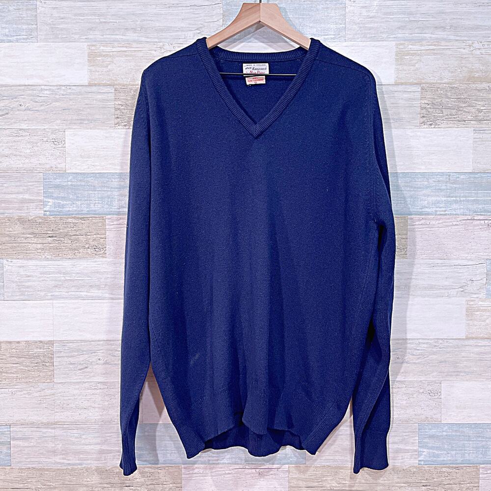 Alan Paine Vintage 100% Cashmere Sweater Blue England Jack Krawcheck Mens 46 XL